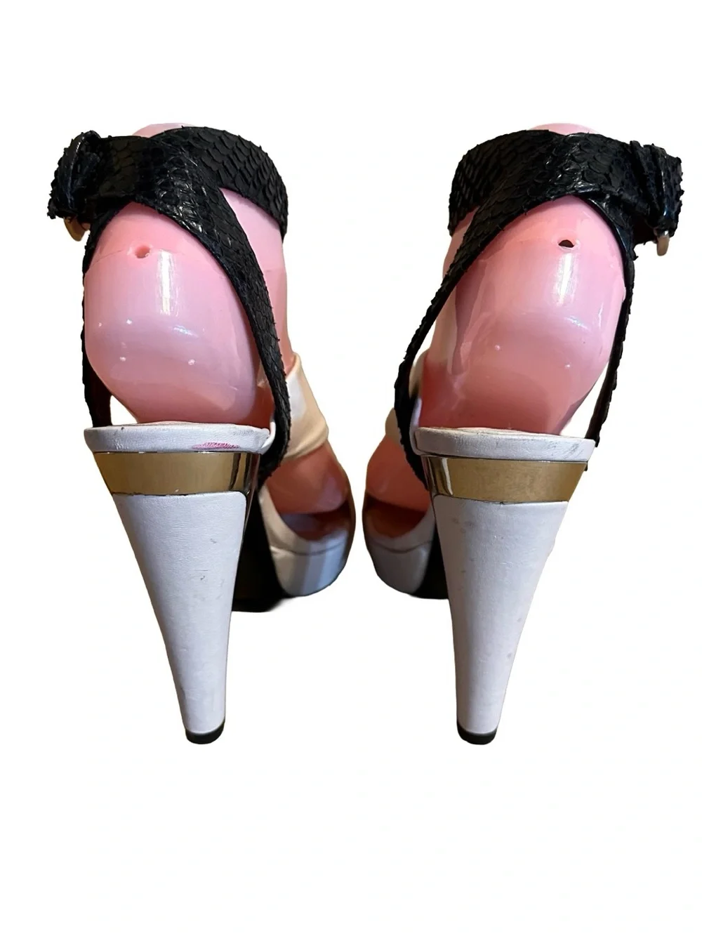 BARBARA BUI LEATHER BLACK AND NEUTRAL COLOR CONTRAST HEELS (40)